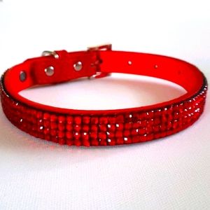 Dog Collar Red Faux Reptile & Faux Rubies